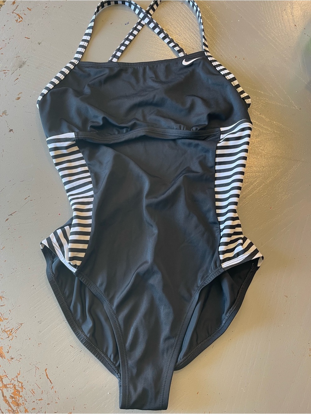 Nike Black and White Striped Sports One-Piece